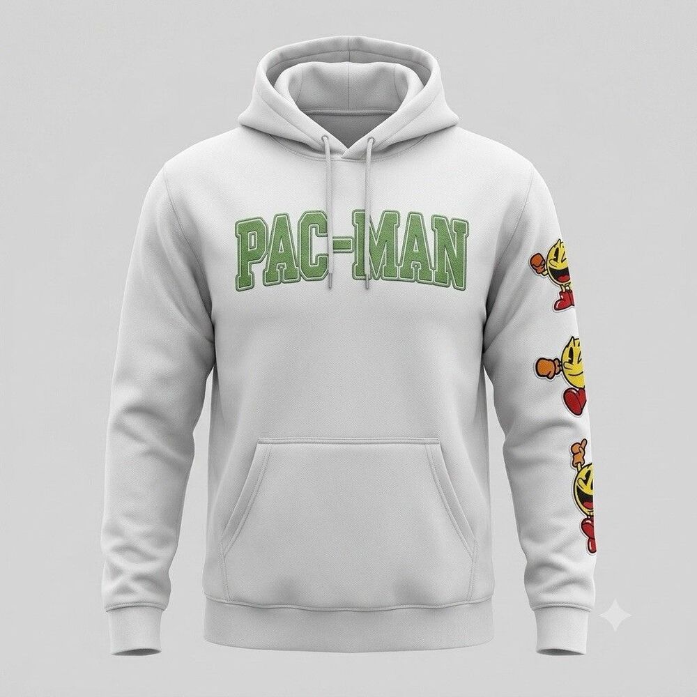 Pac-Man Bandai Namco White Graphic Hoodie Men's Size Medium Sleeve Print
